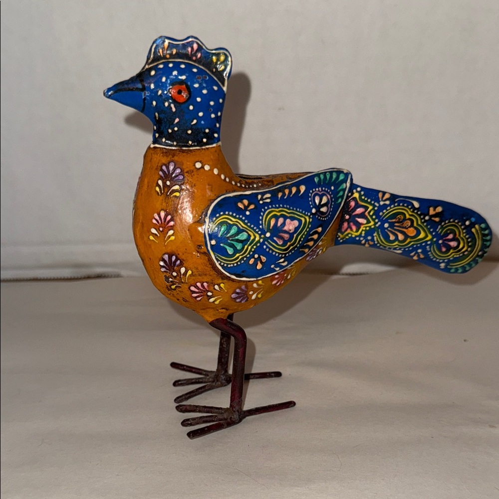 Handcrafted Blue and Orange Decorative Bird Figurine - Picture 3 of 9